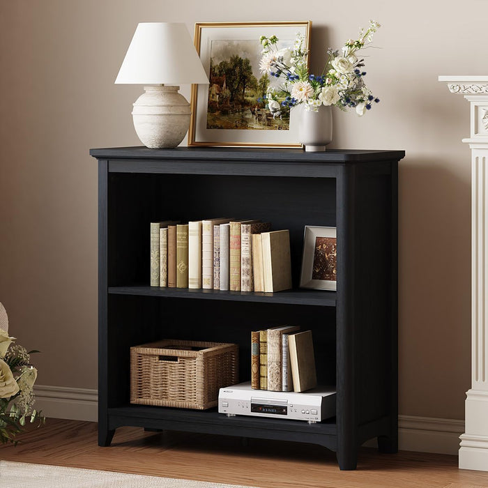 Bookcase, Open Storage Book Cases/Shelves, Floor Standing 2 Shelf Bookshelf for Farmhouse Living Room, Library Office, Bedroom, Kids (Black Oak, 30 In)