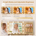 Fluted Vanity Desk with Mirror and Adjustable LED Lights, Makeup Vanity with 5 Drawers & Storage Shelves, 3 Color Modes & Adjustable Brightness, Vanity for Girls, Natural Oak