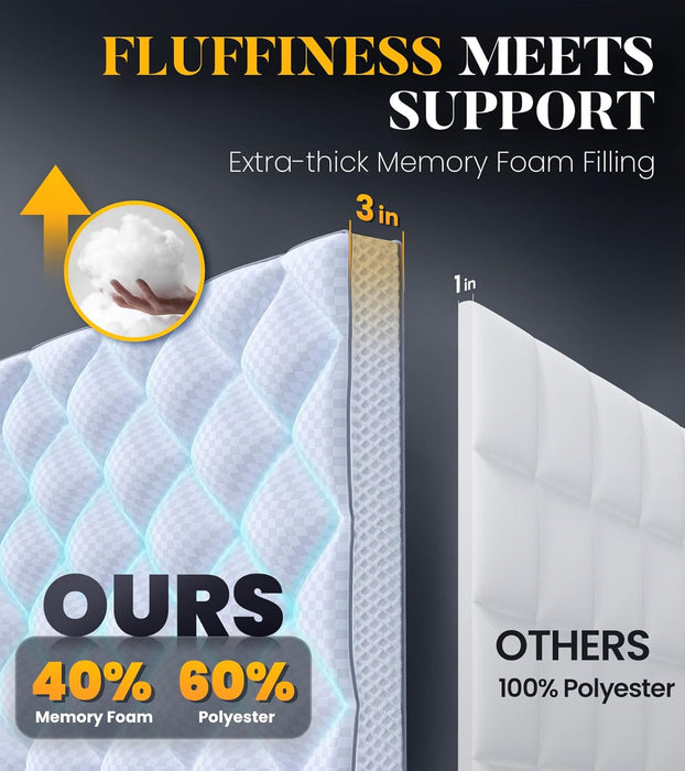 Queen Memory Foam Topper Ultra-Fluffy, 3", Breathable