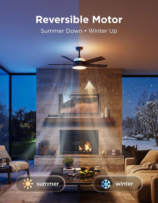 Ceiling Fan with Lights, RGBIC Smart 52'' Low Profile Ceiling Fan with Lights and Remote, Reversible DC Motor, Dimmable, 2800Lm, Ceiling Fan for Bedroom, Living Room, Black