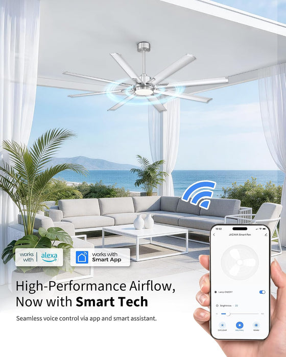 72 Inch Industrial Style Brushed Nickel Ceiling Fan
