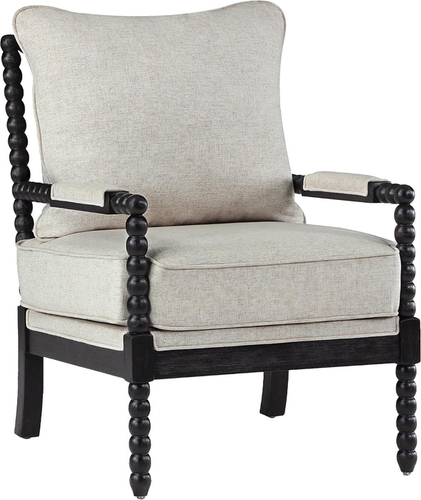Linen Fabric Spindle Accent Chair with Wood Frame,