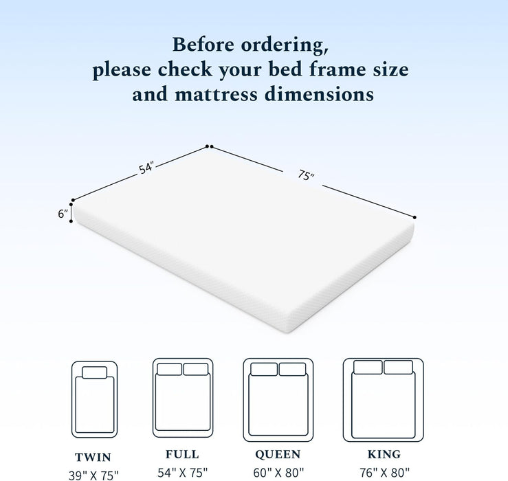 Full Mattress, 6 Inch Gel Memory Foam Mattress in a Box, Fiberglass Free Full Size Mattresses for Pressure & Pain Relief, Soft and Comfortable