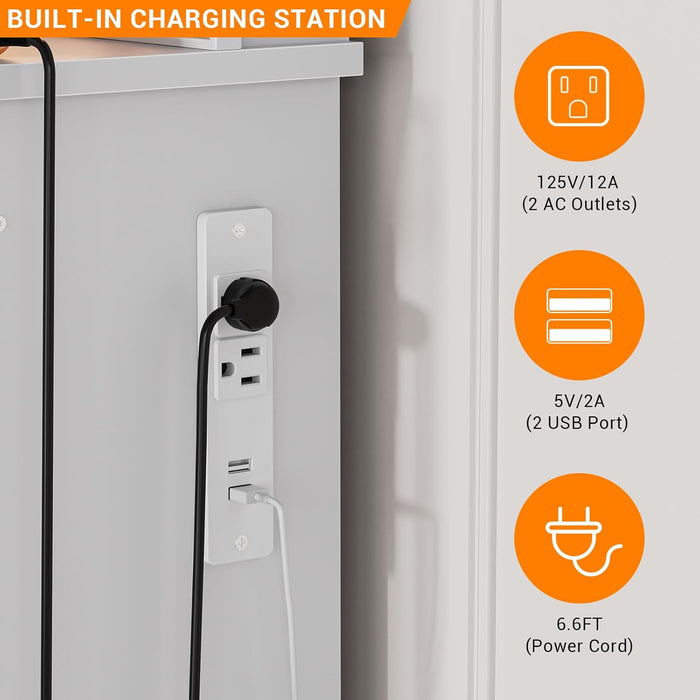 Vanity with Chair and Mirror and 7 Drawers Storage, White Makeup Vanity Desk with Lights, Vanitys Set with 3 Light Mode and Brightness Adjusted, Make up Table with Hairdryer Holder for Bedroom