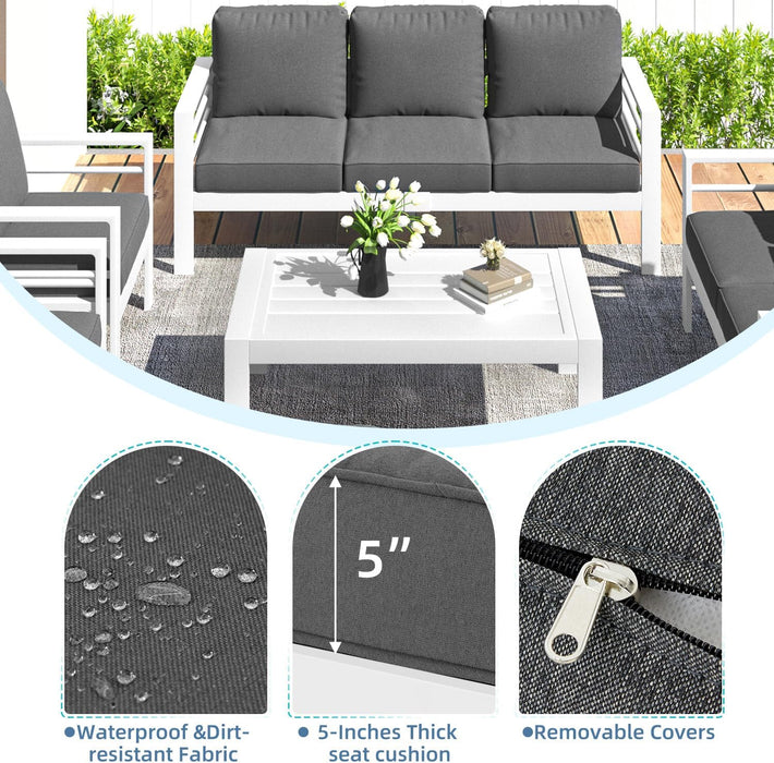Aluminum Patio Furniture Set, Modern Outdoor Patio Furniture with Coffee Table, 7 Pieces Outdoor Conversation Set with Dark Gray Cushions for Balcony, Porch, Lawn and Yard