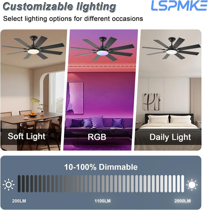 Ceiling Fan with Light & Remote Indoor/Outdoor Use 52 Inch Black