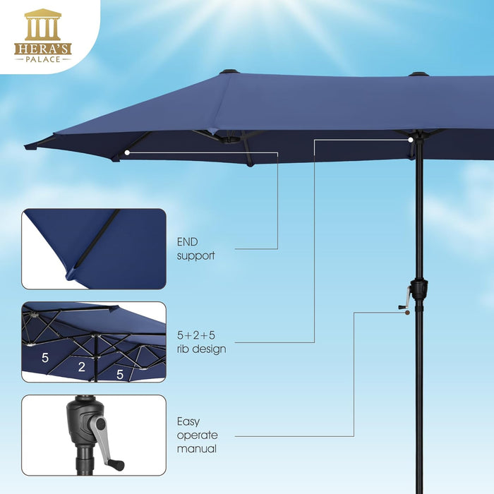 13 Ft Large Patio Umbrella, Double-Sided Twin, Outdoor Market Umbrella with Crank Handle, Powerful UV Protective, Navy Blue