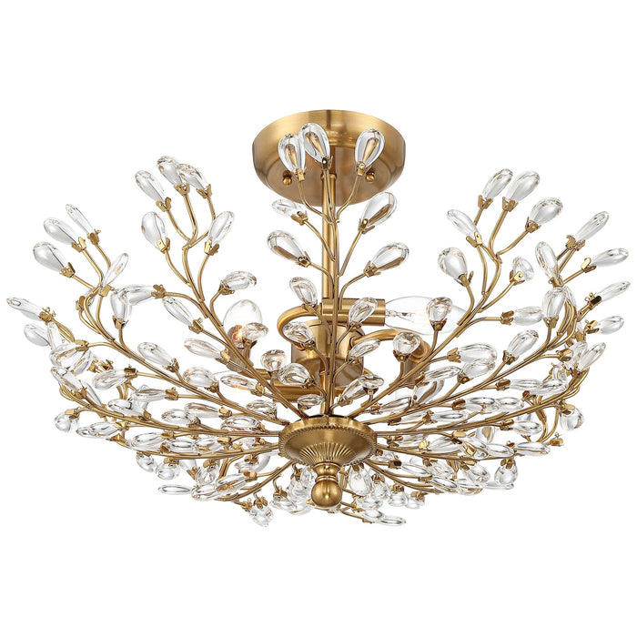 Brielle Modern Ceiling Light Semi Flush Mount Fixture 18 1/2" Wide Brass Vine Leaf 4-Light Clear Crystal Glass for Bedroom House