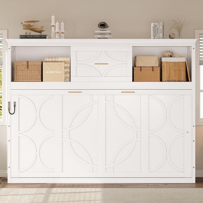 Twin Murphy Bed With MultiCompartmental Storage White