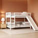 Bunk Bed Twin over Twin with Slide and Stairs, Twin Bunk Bed for Kids, Girls, Boys, Floor Bunk Bed with Fence and Door, White