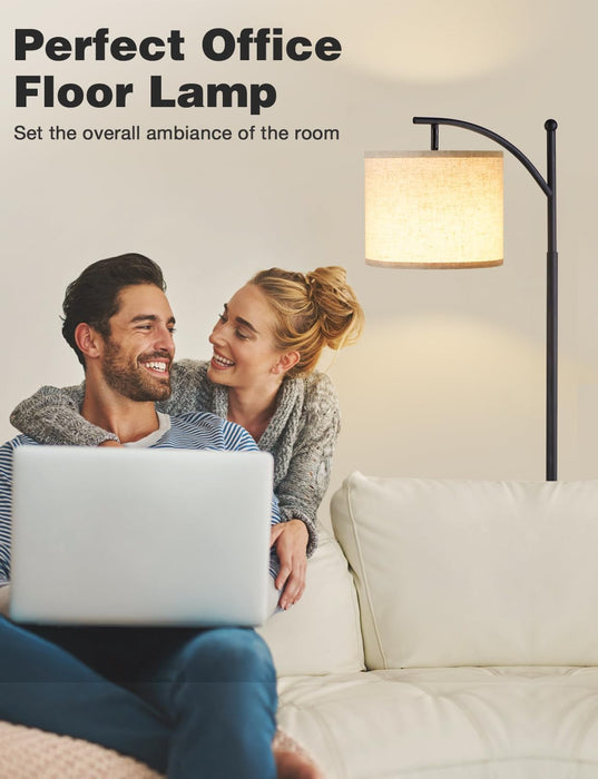 Tall Floor Lamps with 3 Color Temperatures Bulb & Adjustable Linen Shade, for Living Room, Bedroom, Office, Classroom, Dorm Room (9W Bulb Included), Beige & Black, 60"