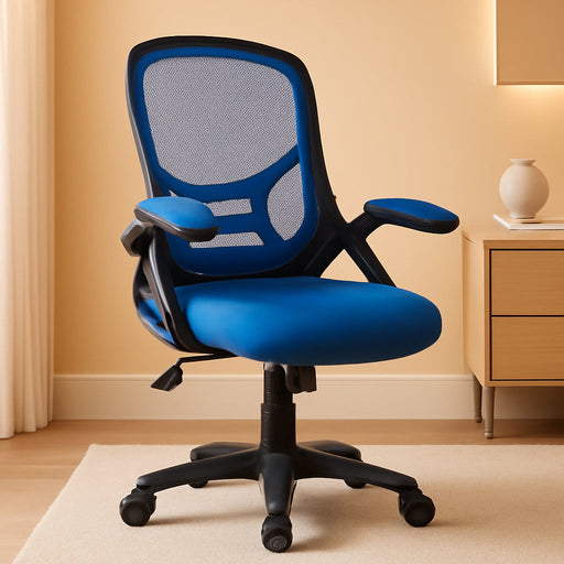 Porter High-Back Swivel Office Chair with Adjustable Lumbar Support and Seat Height, Ergonomic Mesh Desk Chair with Flip-Up Armrests, Blue/Black