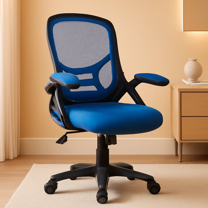 Porter High-Back Swivel Office Chair with Adjustable Lumbar Support and Seat Height, Ergonomic Mesh Desk Chair with Flip-Up Armrests, Blue/Black