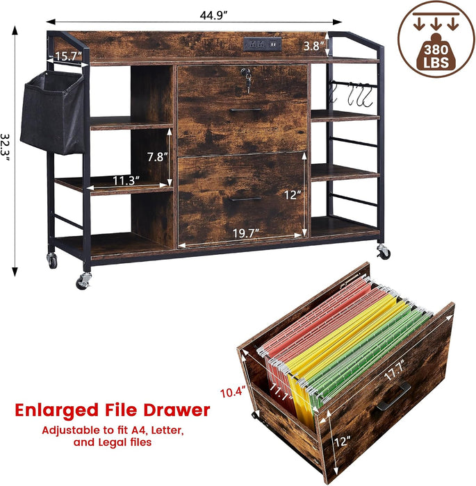 FortyFiveInch Lockable Filing Cabinet With Power Outlet