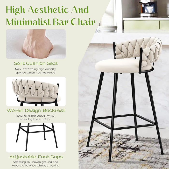 26" Velvet Bar Stools Set of 4 Counter Height Barstools Modern Bar Chair