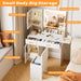 Makeup Vanity with LED Lighted Mirror & Built-In Power Socket, Dressing Table with Single Cabinet & 2 Storage Drawers, Bedroom Vanity Desk Station with Matching Stool (052 White)