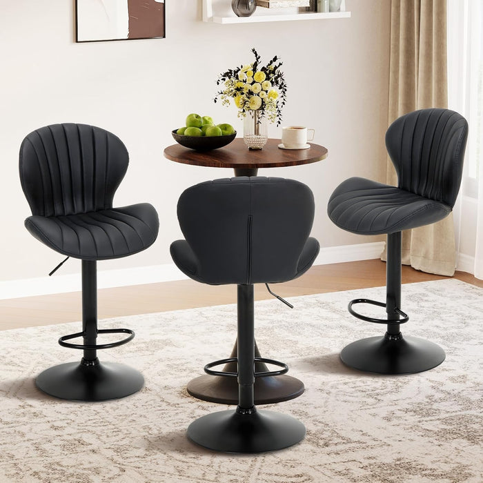 Bar Stools Set of 3, Adjustable Modern Swivel Bar Chairs, Faux Leather Upholstered Barstools Counter Height with High Backrest for Bar, Kitchen Island, Dining Room, Black