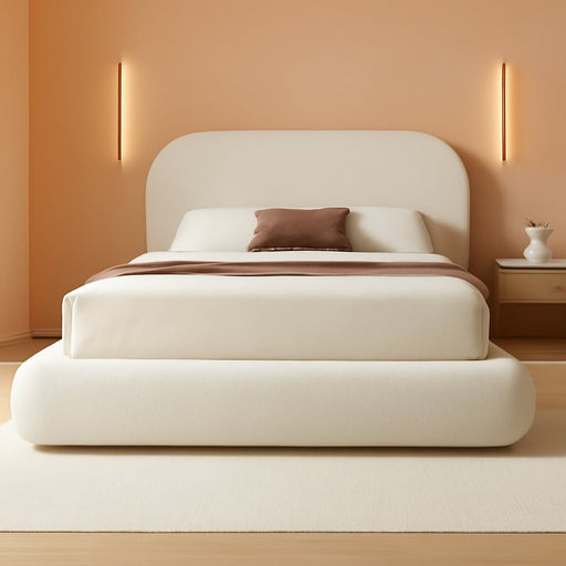 King Size Bed Frame, Velvet Upholstered Platform Bed Frame with Headboard, Soft Cloud Bed with Footboard, Rounded Corners, 10 Seconds Easy Assembly, Beige (Not Include Box Spring)