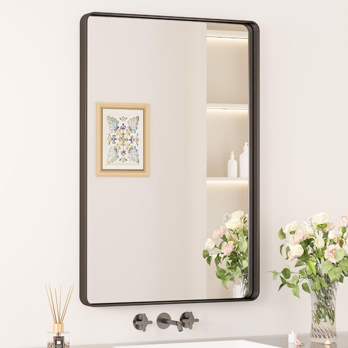 24 X 36 Inch Black Vanity Mirror, Aluminum Frame Bathroom Mirror