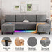 Sectional Couches for Living Room, 4 Seat Linen Sectional Sofa with Reversible Chaise Lounge/Storage Ottoman, U Shaped Couch with Smart Module-Wireless Charging/Usb/Type-C/Rgb Light (Light Grey)
