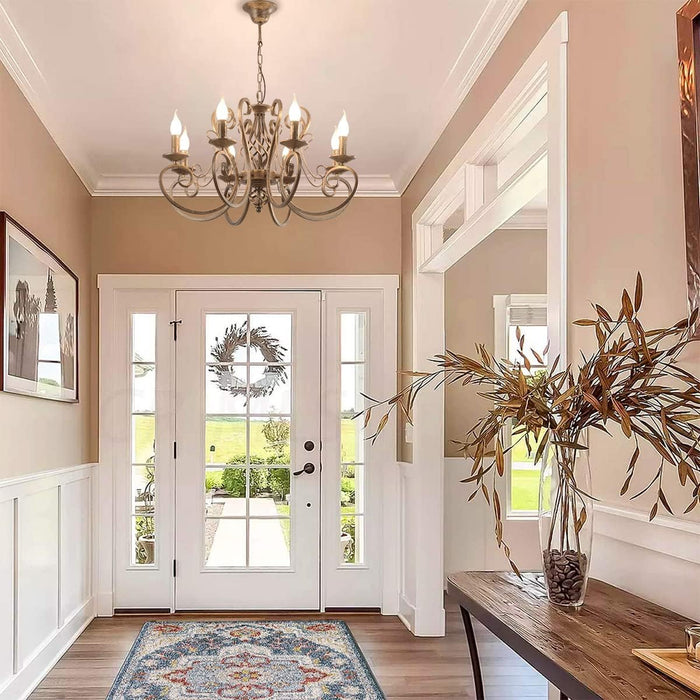 Eight Light French Country Adjustable Pendant Chandelier