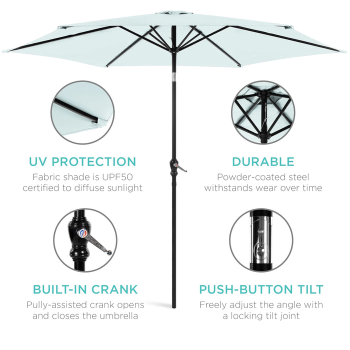 10Ft Outdoor Steel Market Patio Umbrella W/ Crank, Tilt Push Button, 6 Ribs - Baby Blue