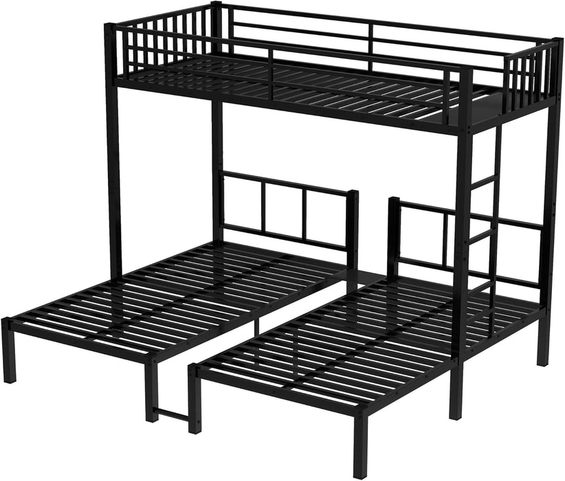 Twin over Twin over Twin Bunk Bed for 3 Kids, Heavy Duty Triple Bunk Bed with Guardrails and Ladder, Twin over Twin over Twin Triple Bunk for Kids, Teens, Black