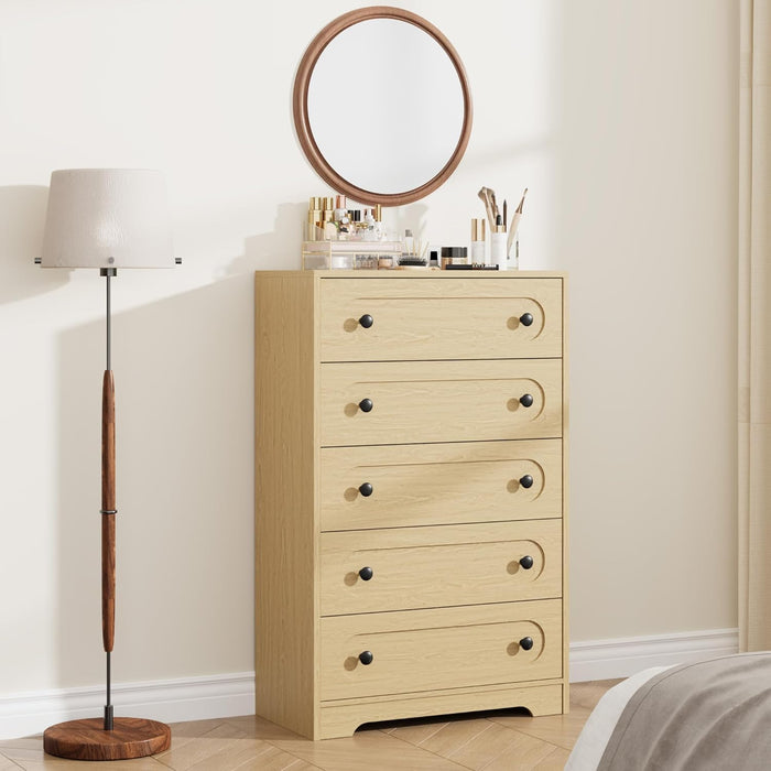 for Bedroom, 50" Tall Large Dresser with Deep Drawers & Metal Knobs, Wooden Mid Century Modern Chest of Drawers for Living Room, Entryway, Hallway, Natural