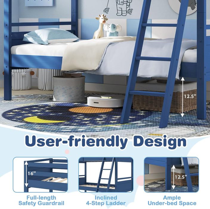 NavyBlue Convertible TwinOverTwin Bunk Bed For Kids