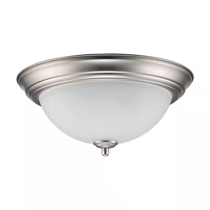 12.75 in 2-Light Brushed Nickel Flush Mount Ceiling Light Fixture with Frosted Glass Shade (2-Pack)