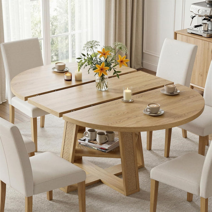 Dining Table, 43"-59" Extendable round Table with Storage, Natural