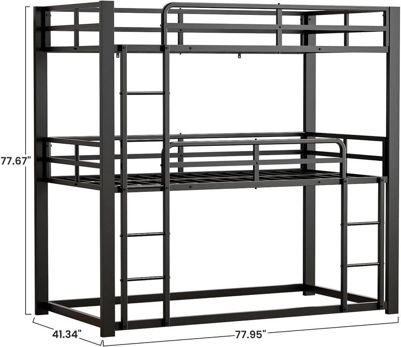 Triple Bunk Bed Twin Over Twin SpaceSavingBlackCoatedFinish