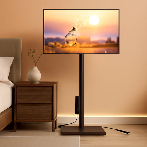 Swivel Floor TV Stand with Power Outlet for 32-60 Inch Tvs, Height Adjustable Tall TV Stand with Wood Base, Hold up to 88Lbs, Saving Space Design for Bedroom, Living Room and Corner