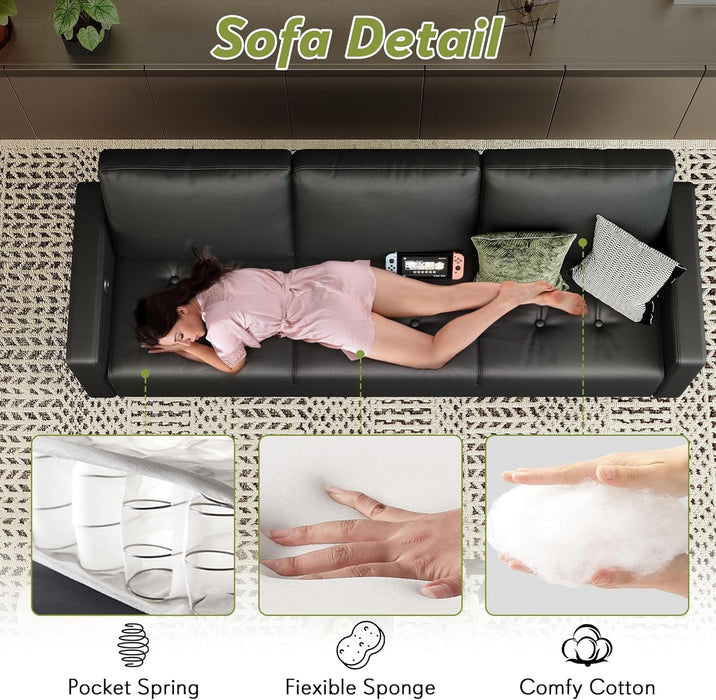 Black SeventyThreeInch ThreeSeater Sofa For Living Room