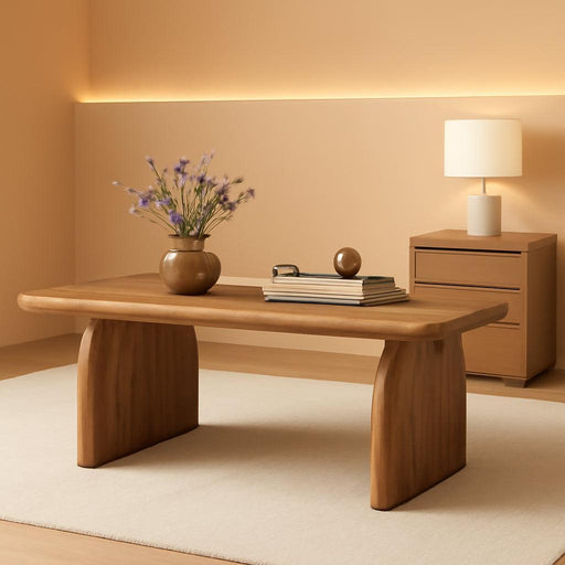 Rectangle Coffee Table, 47-Inch Wood Rectangular Living Room Table, Farmhouse Accent Center Low Cocktail Tea Table with Sturdy Base & Rounded Corners, Easy Assembly (Rustic Brown)