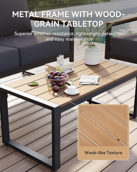 4 Piece Patio Furniture Set, Outdoor Patio Furniture with Thick Cushions, Modern Metal Outdoor Conversation Sets with Coffee Table for Porch, Balcony, Deck Dark Grey