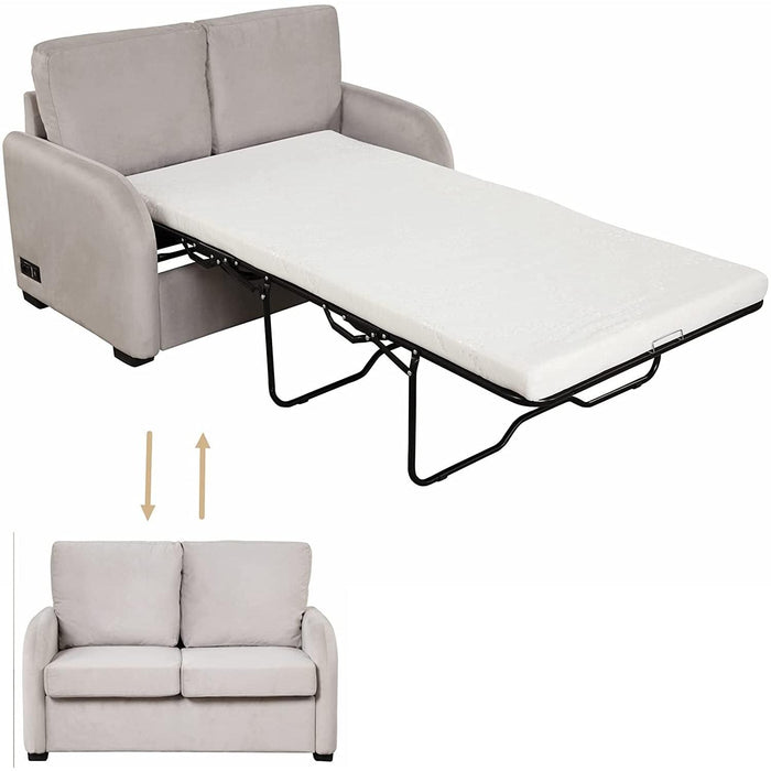 2-In-1 Velvet Sleeper Sofa with USB Port