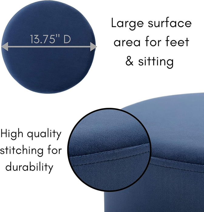 round Ottoman Foot Stool – Soft Padded Modern Stool Design – Ideal for Living Room, Bedroom – Compact Footrest, Vanity Chair, Small Furniture – Foam Seating, Decorative Accent (Blue)