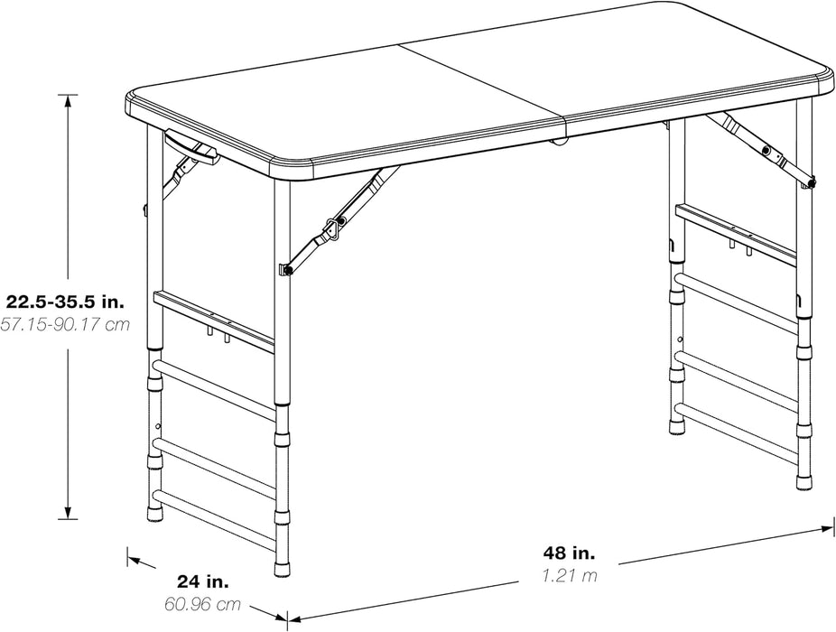 Office Star Resin Multipurpose Rectangle Table, 4-Feet Long, Height Adjustable, Center Folding Table, Light Gray