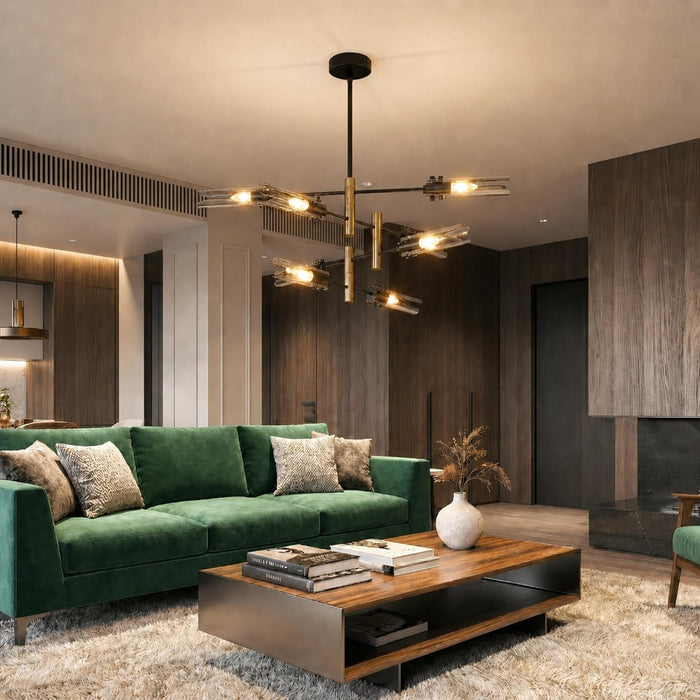 EightLight Sputnik Chandelier Matte Black Gold Finish