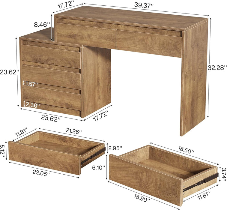 63" Vanity Desk with 5 Drawers for Bedroom, Makeup Table with Removable 3-Drawer Chest Cabinet & Storage, Modern Large Dressing Table for Women Girl, Make up Desk for Bedroom