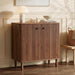 Fluted Sideboard Buffet Cabinet with Storage, 31'' Solid Wood Leg Walnut Wood Buffet with Adjustable Shelves, 210° Wide-Open Door, Rounded Credenza for Kitchen Living Room Entryway