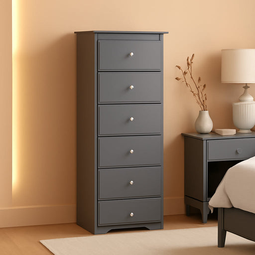 6-Drawer Dresser for Bedroom, Wooden Chest of Drawers W/Metal Handles & Large Capacity, 16" D X 23" W X 53.5" H Clothes Organizer, Modern Tall Dresser for Bedroom, Entryway, Living Room