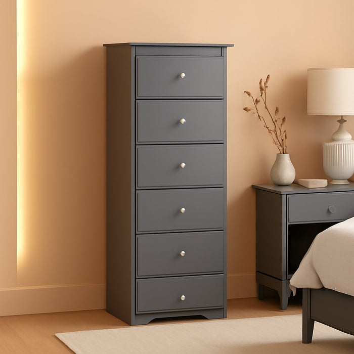 6-Drawer Dresser for Bedroom, Wooden Chest of Drawers W/Metal Handles & Large Capacity, 16" D X 23" W X 53.5" H Clothes Organizer, Modern Tall Dresser for Bedroom, Entryway, Living Room