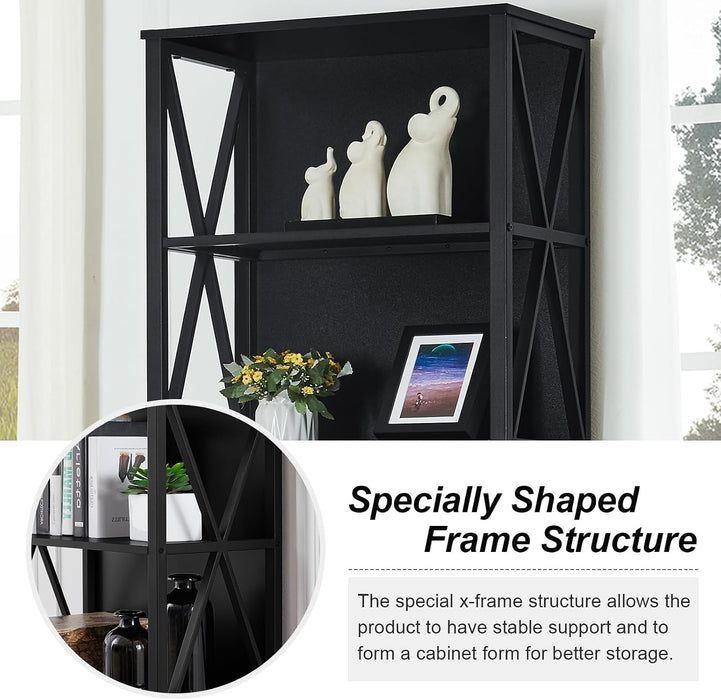 Bookshelf, 7-Tier Bookshelf, Rustic Wood Metal Bookshelves and Bookcases, Freestanding Open Bookshelf, Industrial Tall Bookcase for Home Office, Living Room and Bedroom, Black