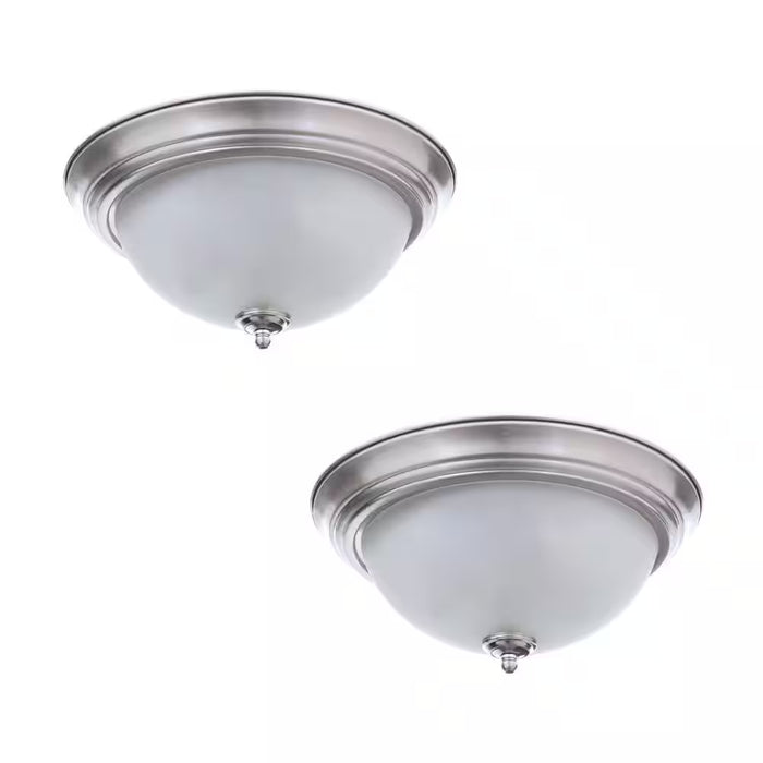 11 In. 1-Light Brushed Nickel Flush Mount (2-Pack)