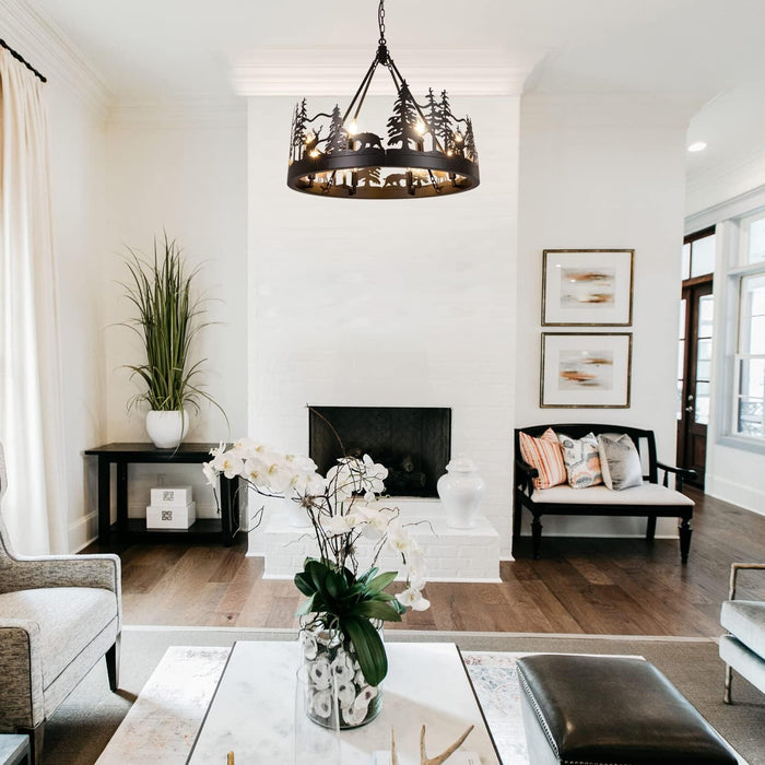 Black Wagon Wheel Chandelier Rustic Farmhouse Light