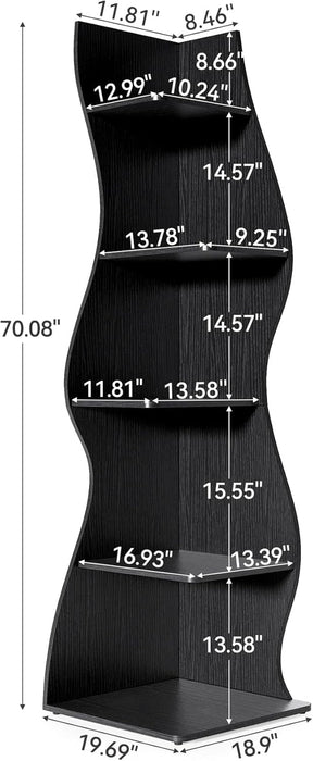 Small Corner Shelf, Modern 5-Tier Wall Corner Bookshelf, Stylish Bookcase Storage Rack for Small Space, Living Room, Bedroom