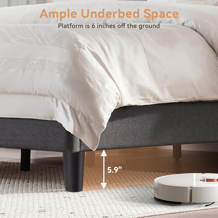 Queen Size Bed Frame with Fabric Upholstered Headboard, Bed Frame Queen Size with Solid Wooden Slats Support, No-Noise, Easy Assembly, No Box Spring Needed with 1000LBS, Grey