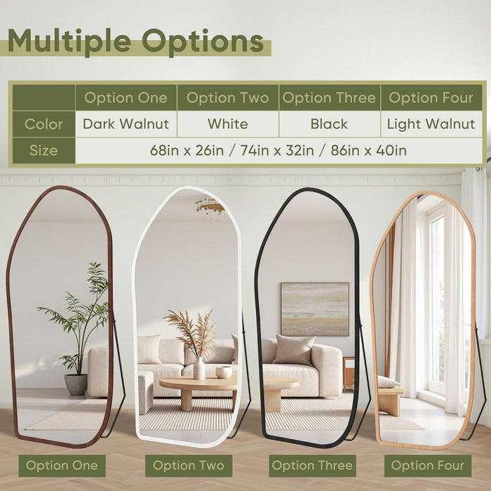 Full Length Mirror, Oversized Floor Mirror with Solid Wood Frame, Large Standing Mirror for Bedroom Living Room, Wood Art Style, Light Walnut, 74" L X 32" W